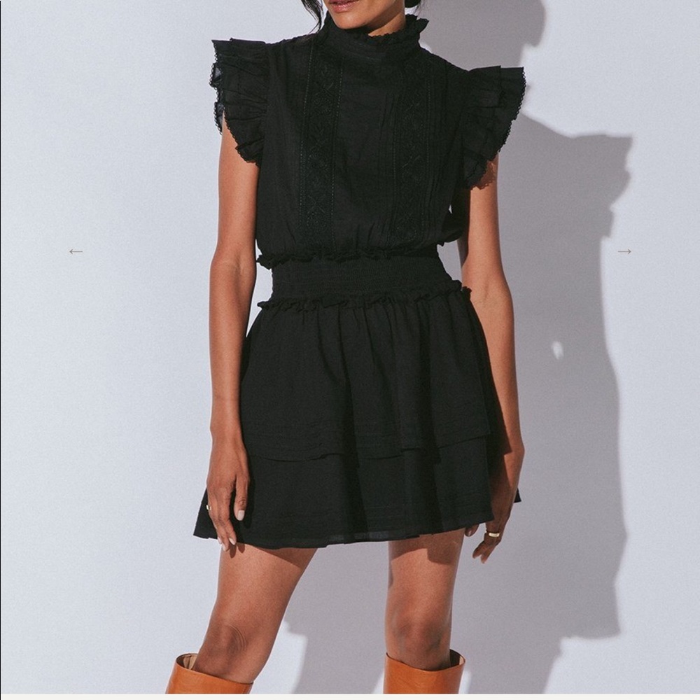 Cleobella Versailles Embroidered Ruffle Smocked Mini Dress in Black Size Medium